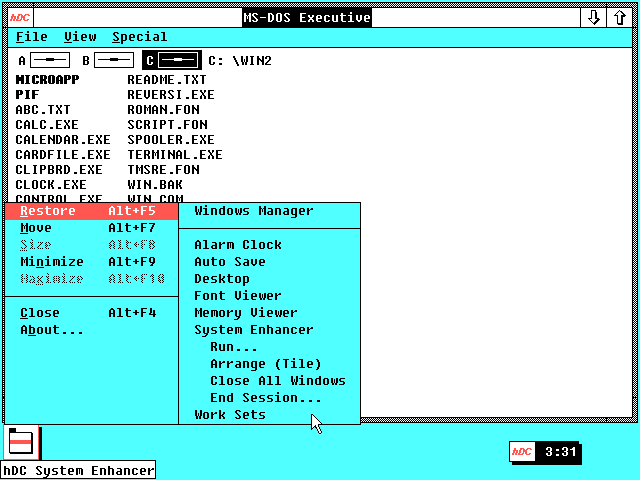 hDC Windows Manager - Menu